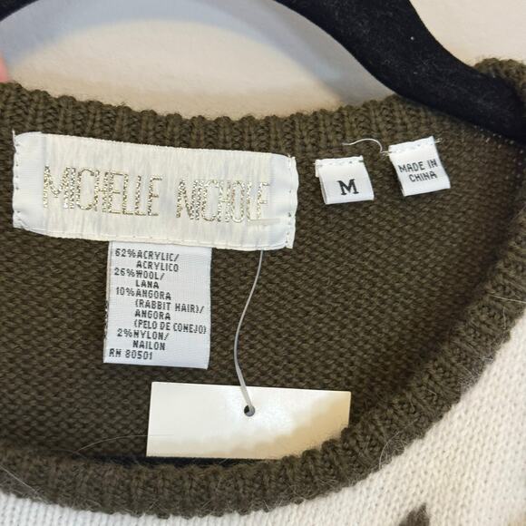 Michelle Nichole Sweater M Green Floral Aplique Beaded Wool Angora Pullover NWT - Picture 8 of 8